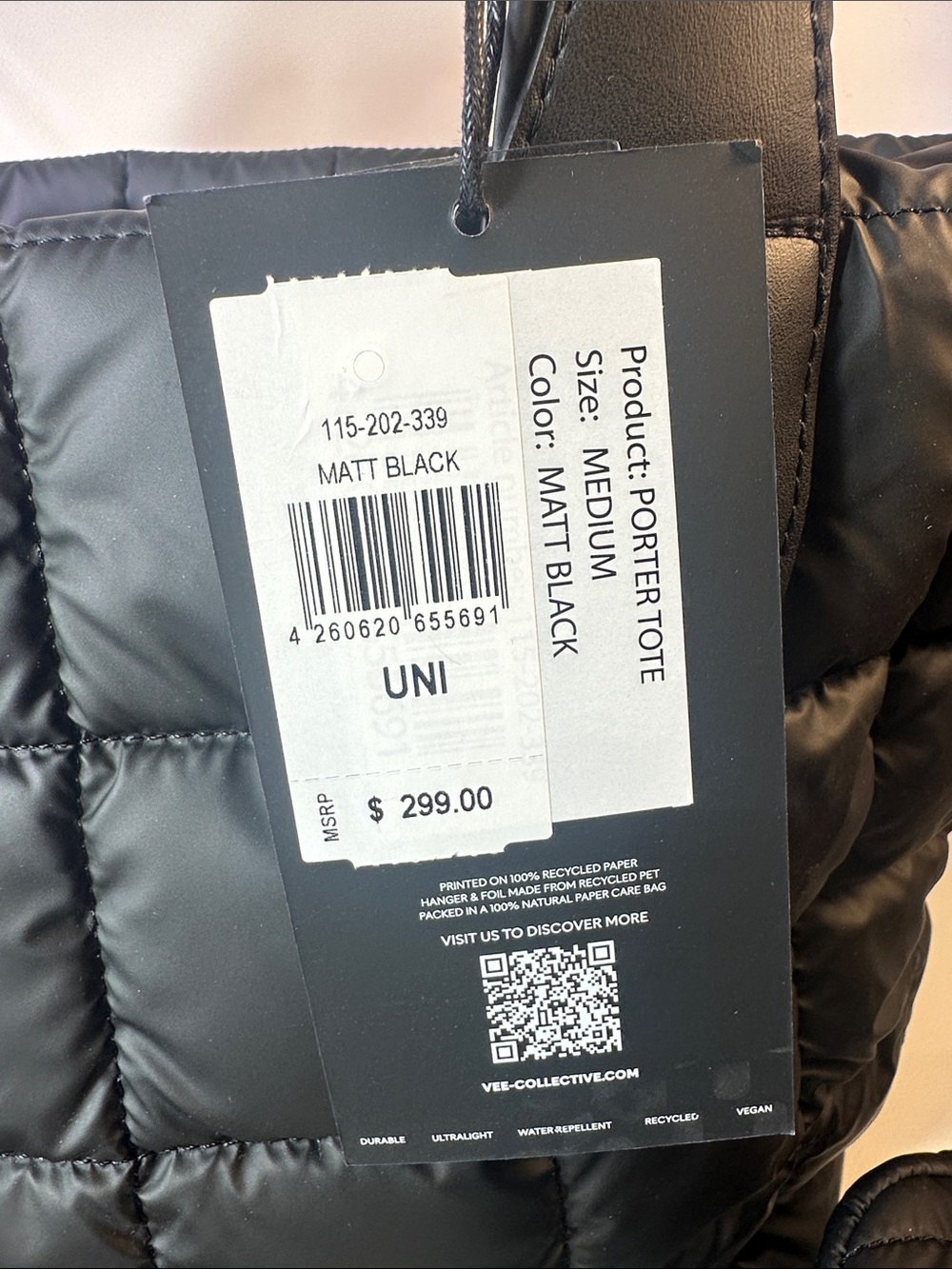 SET!! NEW VEE COLLECTIVE MED PORTER TOTE & PORTER VANITY MATT BLACK - Picture 11 of 11